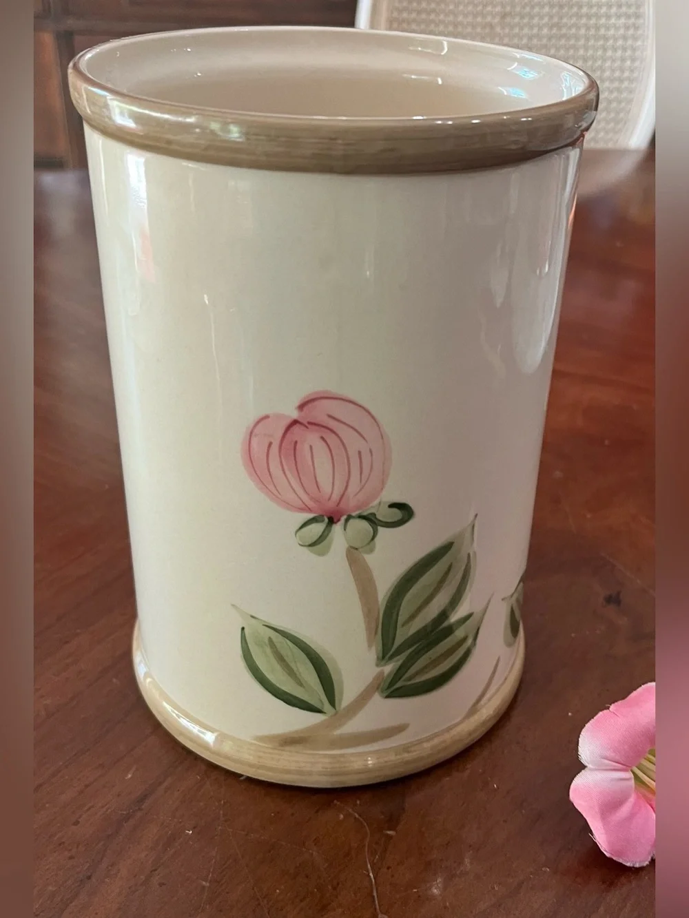 Vintage Franciscan Desert Rose Utensil Holder Crock 7” Made in Portugal